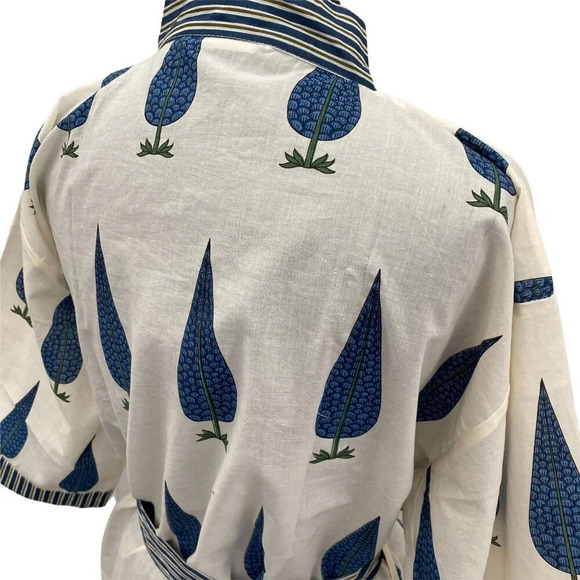 Cotton Block Printed Robe Cypress Tree Print - Picture 3 of 6
